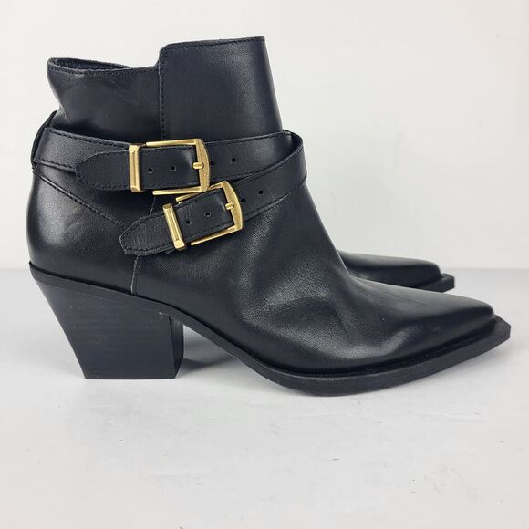 Dolce Vita Rayner Black Leather Pointed toe Buckled Moto Bootie Size 6.5 - Picture 7 of 12